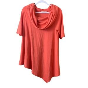 Soft Surroundings Carson Tunic Top Cowl Neck Short Sleeve Coral Orange SZ Medium